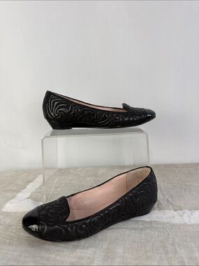 TARYN ROSE BLACK QUILTED LOW WEDGES SHOES